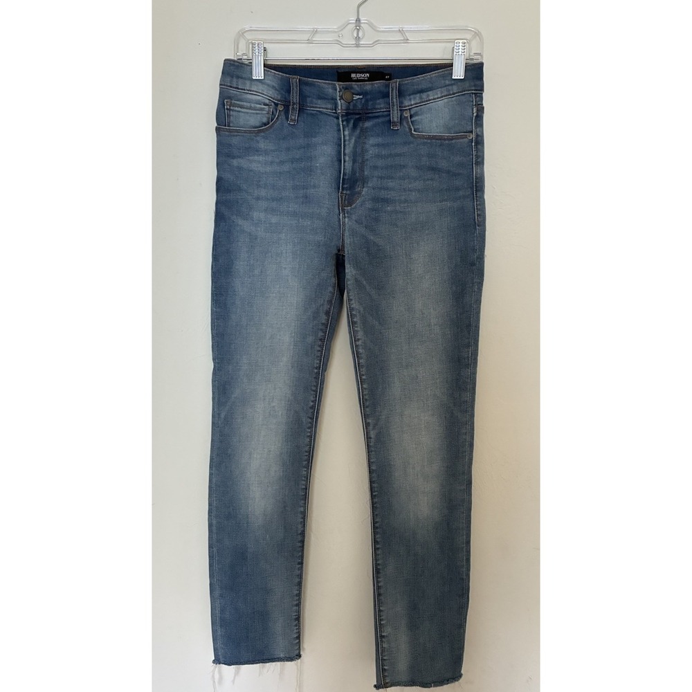 Hudson Enhance Skinny Medium Wash Blue Denim Jeans Raw Hem 5Pocket